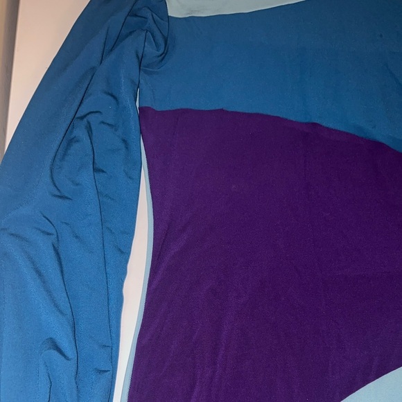 Vintage 60’s Retro Color-block Balloon Sleeve Dress in Teal & Purple | Size S - Picture 9 of 11